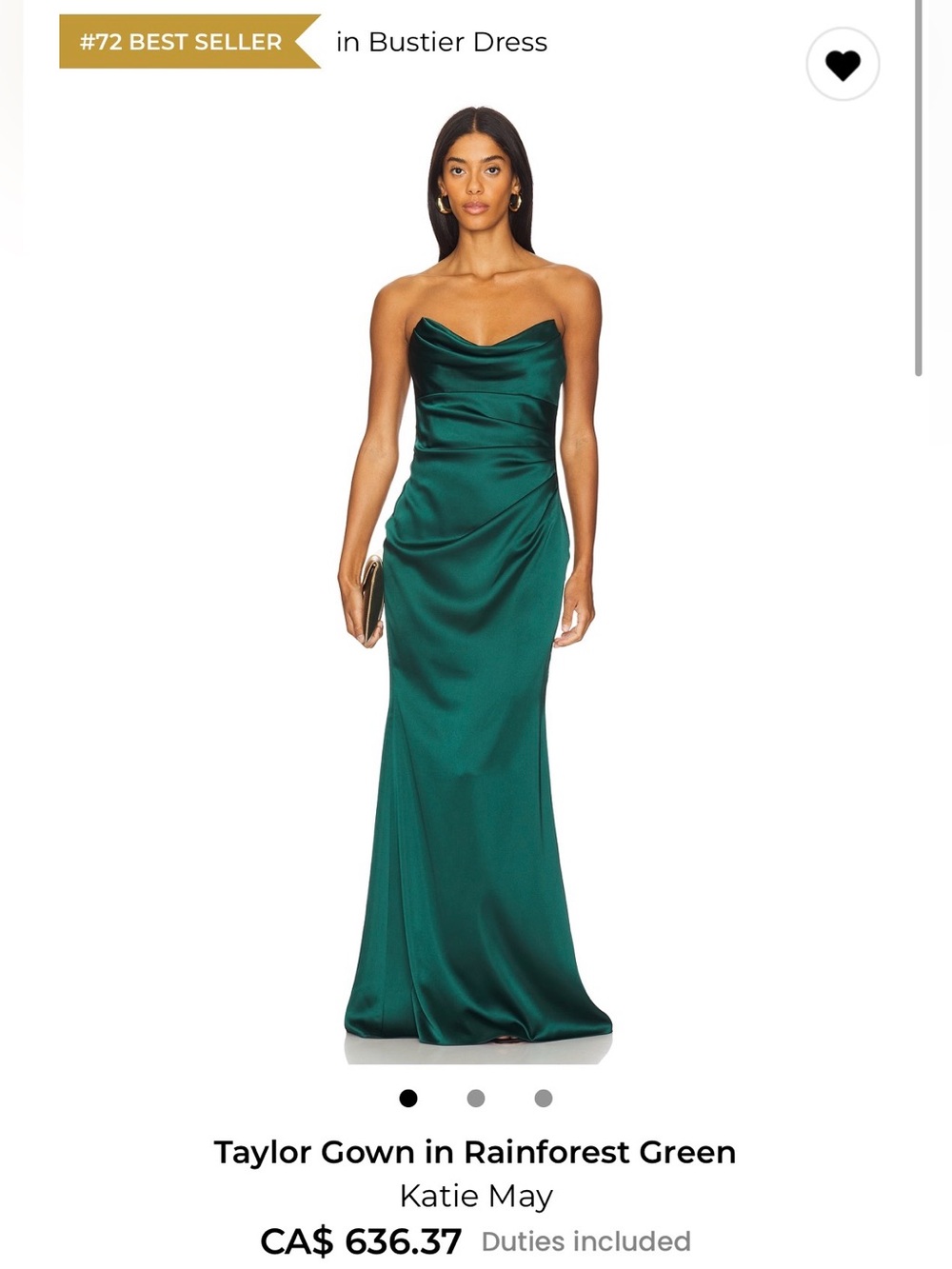 Katie May Strapless Satin Gown in Rainforest Green
